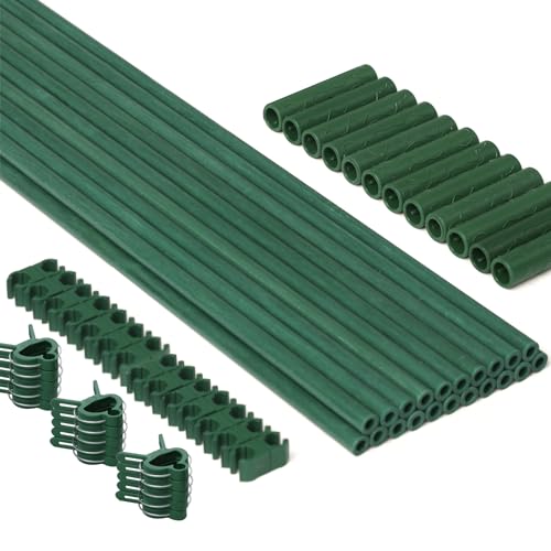 MAXPACE 62pcs Garden Stakes Kit: Includes 20 Sets of Fiberglass Plant Sticks Supports & Accessories for DIY 4ft, 5ft, 6ft, 7ft Stakes for Tomato, Vegetables, Indoor & Outdoor Gardening Supplies - size: 17inch 20pcs