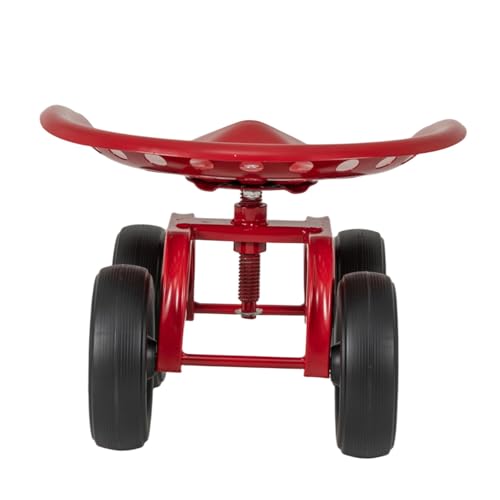 ERGOMASTER Garden Seat with Wheels, Adjustable Height & 360° Swivel, Iron Frame, Red - color: Red