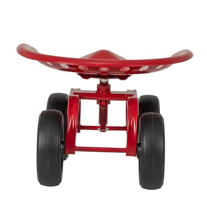 ERGOMASTER Garden Seat with Wheels, Adjustable Height & 360° Swivel, Iron Frame, Red - color: Red