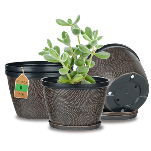 Quarut 4 Pack 6 Inch Flower Pots Planters for Outdoor Indoor - color: Drak Bown, size: 6 Inch