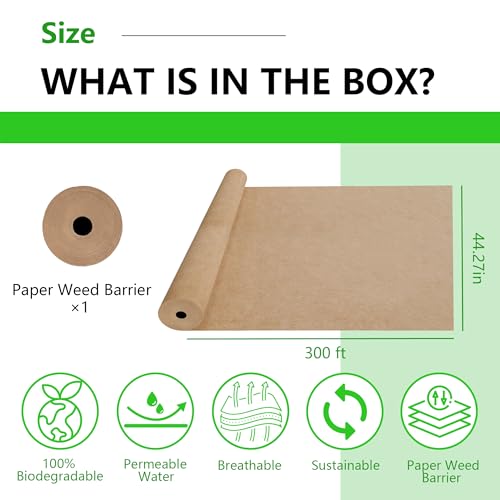 Biodegradable Weed Barrier, Heavy Duty Garden Paper Weed Biodegradable Landscape Fabric Paper Weed Barrier Paper Mulch Rolls for Weeds, Paper Mulch Rolls Garden Paper for Outdoor Garden Lawn (4x300ft) - size: 4x300ft