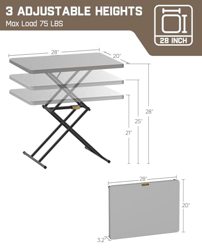 FanttikOutdoor Small Folding Table Quick Adjust 3 Heights, TV Tray, Dining - color: Grey