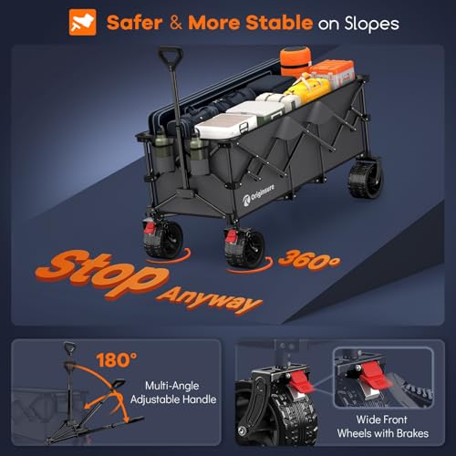 Originsure 300L Collapsible Beach Wagon Cart with Big Wheels, 560lbs, Grey - color: Gray