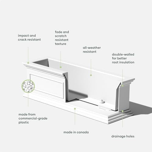 Veradek Brixton Series Window Box Planter - Rectangular Outdoor Planter - color: White, size: 11"H x 11"W x 36"L - 2 Pack