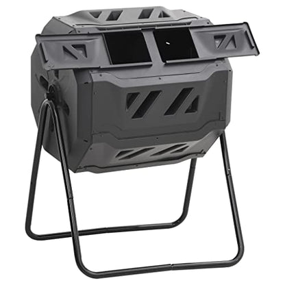 42.3 Gal Rotating Compost Bin, Black Dual Chamber Tumbling Composter with 360 Degree Rotation, Garden Compost Bin for Kitchen and Yard Waste, 28.7"x25.2"x37.4"