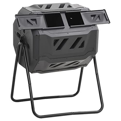 Dual Chamber Compost Bin, 42.3 Gallon Garden Composter with 360 Degree Rotating Tumbler, Outdoor Organic Waste Recycling Barrel for Fertilizer