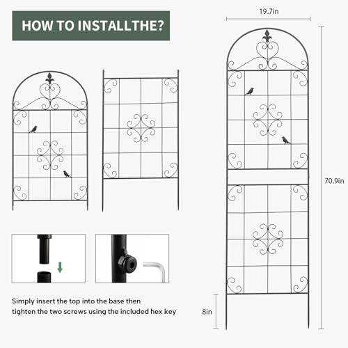 70.8" Black Metal Garden Trellis for Climbing Plants, 2 Pack - color: Black