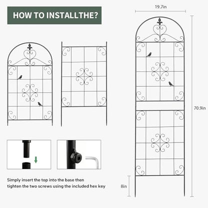 70.8" Black Metal Garden Trellis for Climbing Plants, 2 Pack - color: Black