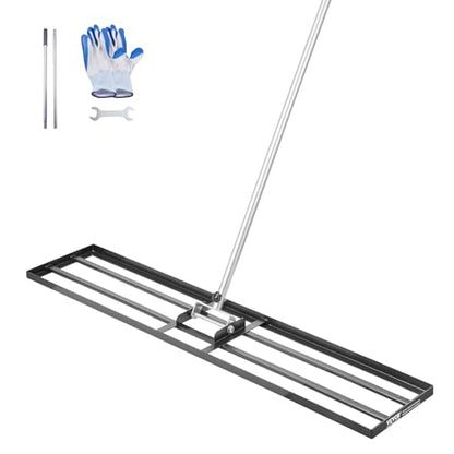 VEVOR Lawn Leveling Rake, Lawn Leveler with 83.9 in Handle, 48x10 in Ground Plate, Rust-Resistant Carbon Steel Soil Leveler, 2 Heights Adjustable, Effort Saving Lawn Leveling Tool for Yard Golf Court - size: 48x10 in, style: Classic: Carbon Steel