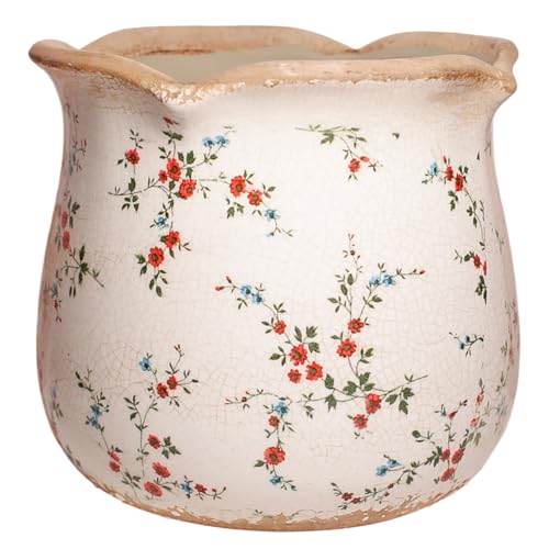 Ceramic Pots for Plants, French Country Flower Pot & Vase with Drainage - color: Small Red Blooms