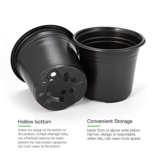 JERIA 100-Pack 0.5 Gallon Plant Nursery Pots, Plastic Pots for Flower Seedling, Flower Plant Container Seed Starting Pot, Come with 100 Pcs Plant Labels(Black) - size: 0.5Gallon 100P
