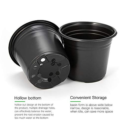 JERIA 100-Pack 0.5 Gallon Plant Nursery Pots, Plastic Pots for Flower Seedling, Flower Plant Container Seed Starting Pot, Come with 100 Pcs Plant Labels(Black) - size: 0.5Gallon 100P