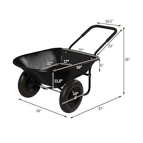 ARNOT Enlarged 2-Wheel Wheelbarrow, Easy Loading and Dumping Garden Cart, Heavy Duty Utility Dump Cart for Outdoor Lawn Yard Farm Ranch, Black - color: Black