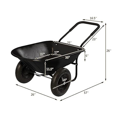 ARNOT Enlarged 2-Wheel Wheelbarrow, Easy Loading and Dumping Garden Cart, Heavy Duty Utility Dump Cart for Outdoor Lawn Yard Farm Ranch, Black - color: Black