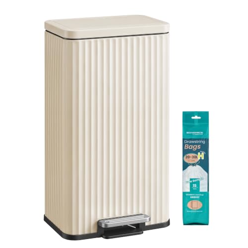 SONGMICS Trash Can, 8 Gallon (30 L), Stainless Steel, with Lid, Pedal - color: Cream White, size: 8 Gallon