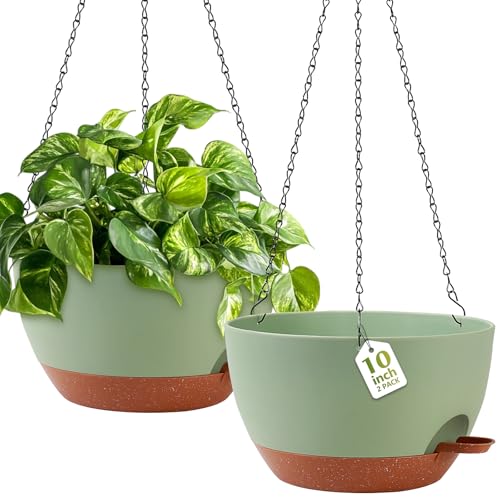 GARDIFE Hanging Planters, Self Watering, Green 10 Inch 2 Pack with Drainage - color: Green, size: 10 inch
