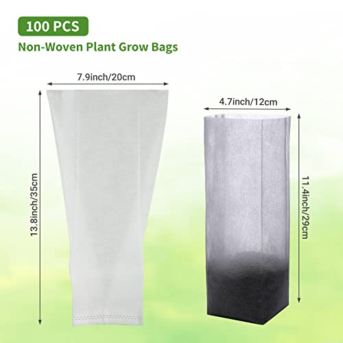 GREANER 100PCS Seedling Nursery Bags, 7.8x13.7 inches Biodegradable Non-Woven Fabric Plant Grow Bags, Seeding Starter Container Pouch for Vegetables, Flowers, Fruits, Trees, Indoors and Outdoors Use - size: 7.8"x13.7"/100pcs