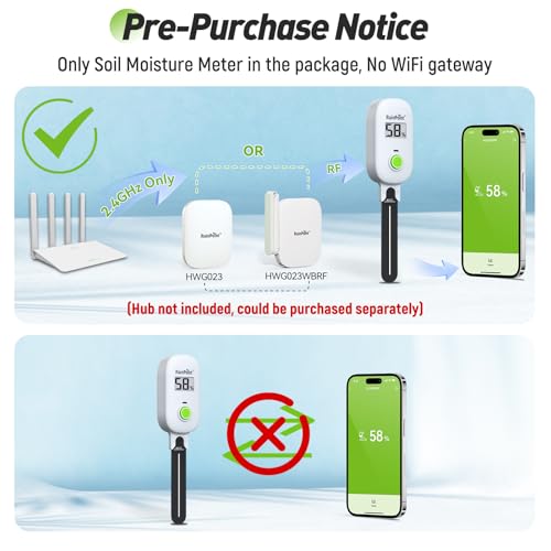 RAINPOINT Smart Digital Wireless Plant Moisture Meter Houseplant Indoor,WiFi Hub Needed,Capacitive Probe,Leave-in Soil Hygrometer Sensor,Real-time Monitor Humidity Tester Outdoor Gardening - color: Sensor Only Pack