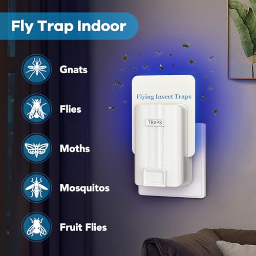 Indoor Fly Trap, Plug-in Fruit Fly Trap with 2 Devices and 6 Sticky Refills