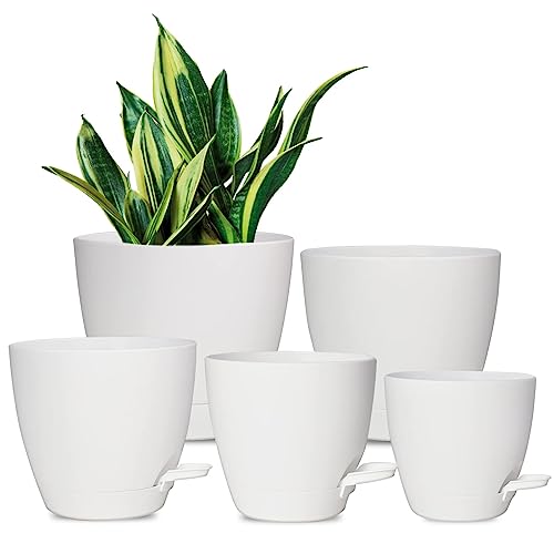 5/6/5.5/5 Inch 7/6.Self Watering Pots for Indoor/Outdoor Plants, 5 Pack - color: Matte White-5pack, size: 7/6.5/6/5.5/5 inch