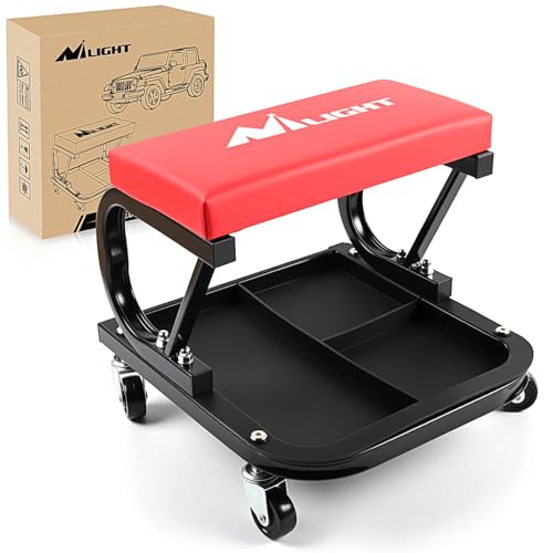 Nilight Rolling Mechanic Seat, 250 LBS Capacity Padded Mechanic Stool - color: Black Red 250lbs