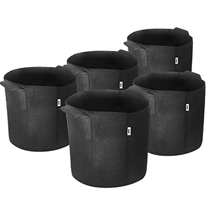 iPower 5 Gallon 5 Pack Grow Bags Nonwoven Fabric Pots Aeration Container with Strap Handles for Garden and Planting, 5-Pack Black, 5 Gallon - color: 5-pack Black, size: 5 Gallon Standard