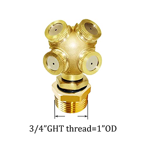 Joywayus Brass Misting Spray Nozzle 3/4" GHT Male 4-Holes Garden Sprinklers Irrigation Connector Water Sprinklers Mister Heads Fitting with Filter Mesh (Pack of 2) - size: 4 Holes-3/4"GHT