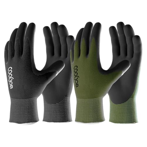 COOLJOB 2 Pairs Gardening Gloves for Men, Breathable Rubber Coated, Medium - color: Black & Green (Latex), size: Medium (Pack of 2)