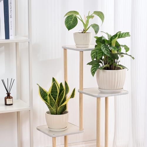 STHIE 4/5/6 Inches White Ceramic Plant Pots with Drainage Holes and Saucer - color: White-big Size