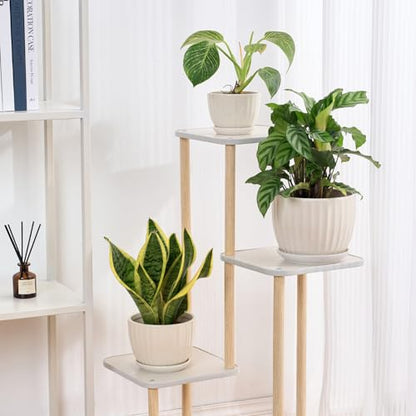 STHIE 4/5/6 Inches White Ceramic Plant Pots with Drainage Holes and Saucer - color: White-big Size