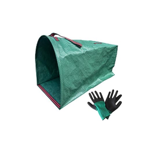 Dustpan Style Garden Leaf Bag with Semi-Circular Opening Carry Handles and Gloves for Yard Cleanup, 150 L Green - color: Green, size: 1 Count (Pack of 1)