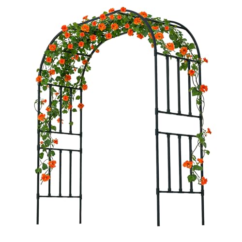 Square Tube Garden Arch Trellis, 8.2FT x 5FT Metal Arbor, Outdoor Trellis for Climbing Plants, Black - color: 60'' L/Black