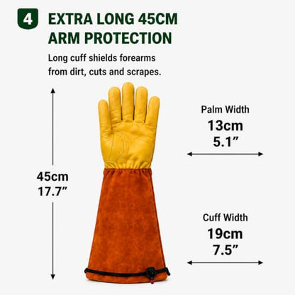 Thorn Resistant Garden Gloves for Men & Women, Premium Cowhide Leather Rose Pruning Gloves, Long Sleeve Gardening - size: Medium