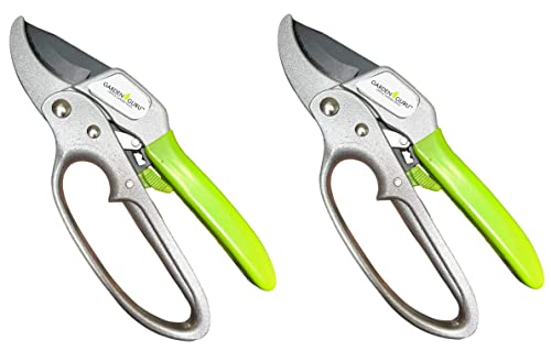 Garden Guru Ratchet Hand Pruning Shears - Professional Garden Clippers with Ergonomic Grip - Makes Tough Cuts Easy (2 Pack) - size: 2 Pack, style: Ratchet