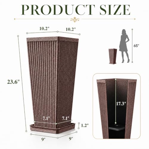 NicBex 24" Tall Planters for Outdoor Plants Set of 2 Square Fluted,Brown - color: Brown-sandblasting