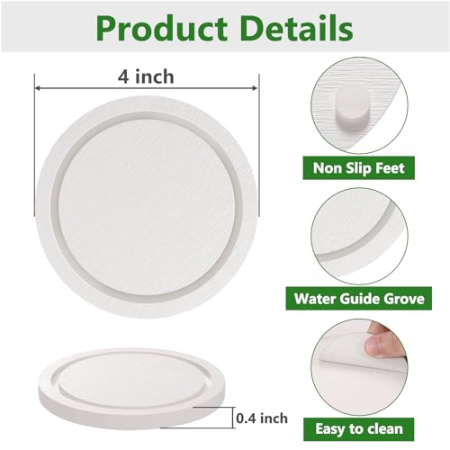 4" Instantly Dry Diatomite Stone Plant Saucer - 2 Pack, White - color: White, size: 4" (2 Pack)