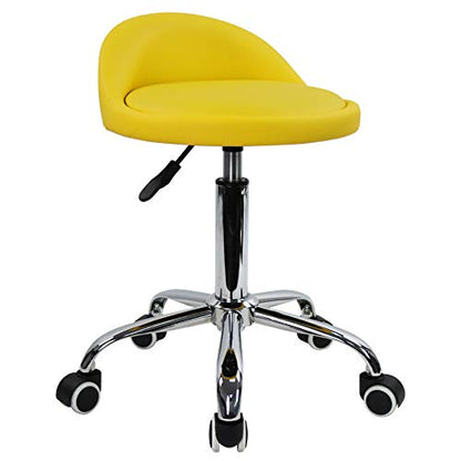 KKTONER PU Leather Round Rolling Stool with Back Rest Height Adjustable Swivel Drafting Work SPA Task Chair with Wheels (Yellow) - color: Yellow