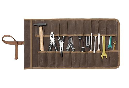 Tool Roll with 20 Slots, Heavy Duty 16oz Waxed Canvas Wrench Roll Up Organizer Bag with Straps, Multi-Purpose Tool Pouch for Metric, SAE (Grey) - color: Grey