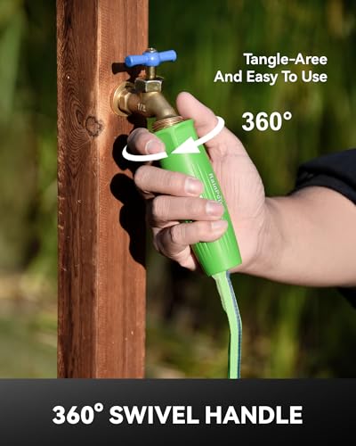 RAINPOINT Garden Hose 50FT with 10-Pattern Spray Nozzle, 60% Lighter Non-Expanding Water Hose with TPE Inner Tube, Ultra-Light Flexible Anti-Kink Hose, 800D Oxford Fabric, 450PSI Burst, 3/4" Fittings