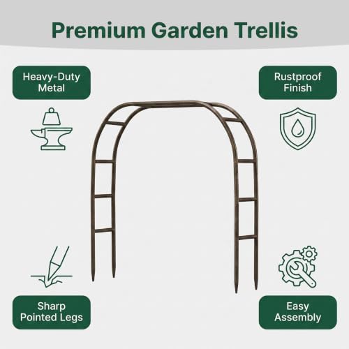 Metal Garden Arch 5.5ft W, 16mm Thick Steel Tube for Climbing Roses & Vines - color: Brown Strengthen