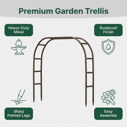 Metal Garden Arch 5.5ft W, 16mm Thick Steel Tube for Climbing Roses & Vines - color: Brown Strengthen