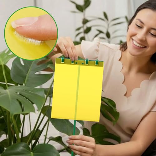 16 Set 7.8"x9.8" Dual-Sided Yellow Sticky Traps with Stakes Large Glue Traps for Flying Plant Insect Such as Fungus Gnats, Whiteflies, Aphids, Leafminers, etc, UV Resistant