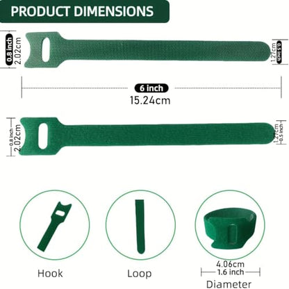 100PCS 6 Inch Reusable Plant Tape,Adjustable Plant Ties with Hook and Loop Design,Soft Garden Ties for Climbing Plants Vines and Outdoor Plants(Green)