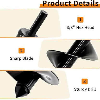 TCBWFY Auger Drill Bit for Planting, 4" x 16" Post Hole Digger, Heavy-Duty Garden Auger Spiral Drill Bit & Bulb Planter Tool Fits 3/8" Hex Drive Drill - size: 4"x16"