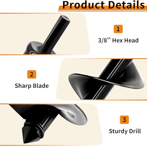 4 x 16 Inch Auger Drill Bit for Planting–Garden Spiral Hole Drill Planter for Bulbs, Bedding Plants & Umbrella Holes|3/8" Hex Drive|The Ultimate Bulb Planter Tool for Cordless Drill - size: 4"x16"