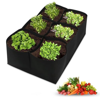 SooGree Grow Bags (1-Pack) - Heavy Duty Fabric Pots for Vegetables, Fruits, Flowers, Plants | Aeration Fabric Prevents Root Circling & Overwatering | Durable, Reusable (Square, 6 Grids) - size: 6 Grids, style: Square