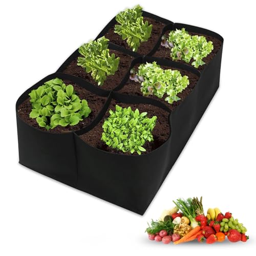 SooGree Grow Bags (1-Pack) - Heavy Duty Fabric Pots for Vegetables, Fruits, Flowers, Plants | Aeration Fabric Prevents Root Circling & Overwatering | Durable, Reusable (Square, 6 Grids) - size: 6 Grids, style: Square