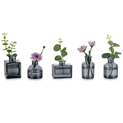 Glasseam Small Vases for Flowers, Mini Smoke Gray Glass Bud Vases Set of 5 - color: Gray, size: 5Pcs- Mini Vases