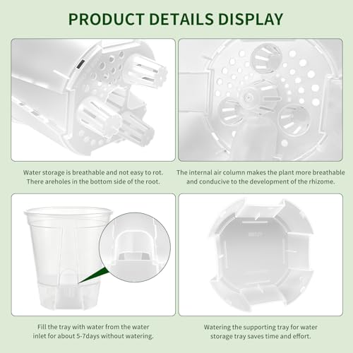 Cdd's Path Self Watering Pots Set with Deep Water Tank, Large Drainage Holes, Reservoir & Air Pipes, 5/6/7/8 Inch Naked Root Planter for Indoor Outdoor Plants, Flowers, Seedlings, Clear, 4 Pack - size: 5/6/7/8 inch-4 Pack