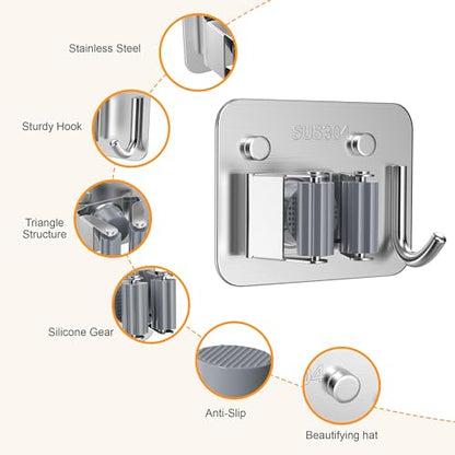 4 Pack Stainless Steel Heavy Duty Broom Holder Wall Mount with Hook, Silver - color: C-Sliver, size: 4PCS Gripper